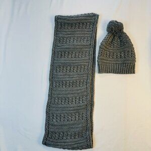 Beanie And Infinity Scarf Set Gray With Silver Tinsels